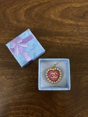 Chanel Pink and Pearl Gold Logo Zipper Pull Charm for Necklace or Bracelet